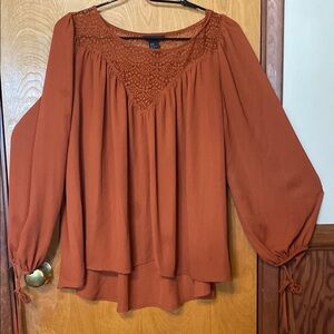 H&M Terracotta Blouse with Lace Yoke
